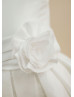Sheer Neck Ivory Tulle Taffeta Knee Length Flower Girl Dress
